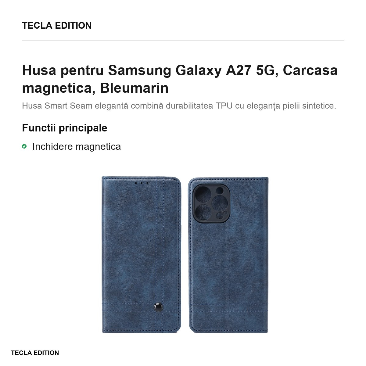 Husa Smart Seam pentru Samsung Galaxy A27 5G, tip carte cu inchidere magnetica, Bleumarin [2]