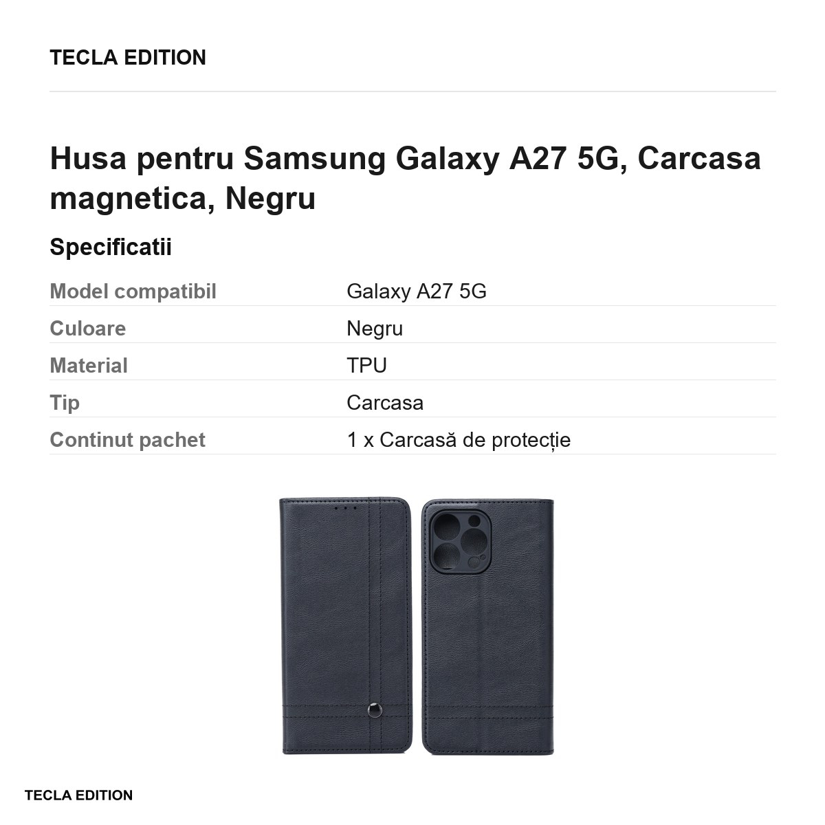 Husa Smart Seam pentru Samsung Galaxy A27 5G, tip carte cu inchidere magnetica, Negru [3]