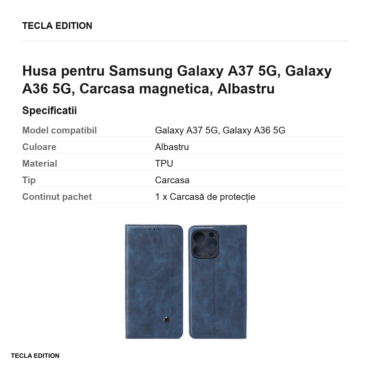 Husa Smart Seam pentru Samsung Galaxy A37 5G, Galaxy A36 5G, tip carte cu inchidere magnetica, Albastru [3]