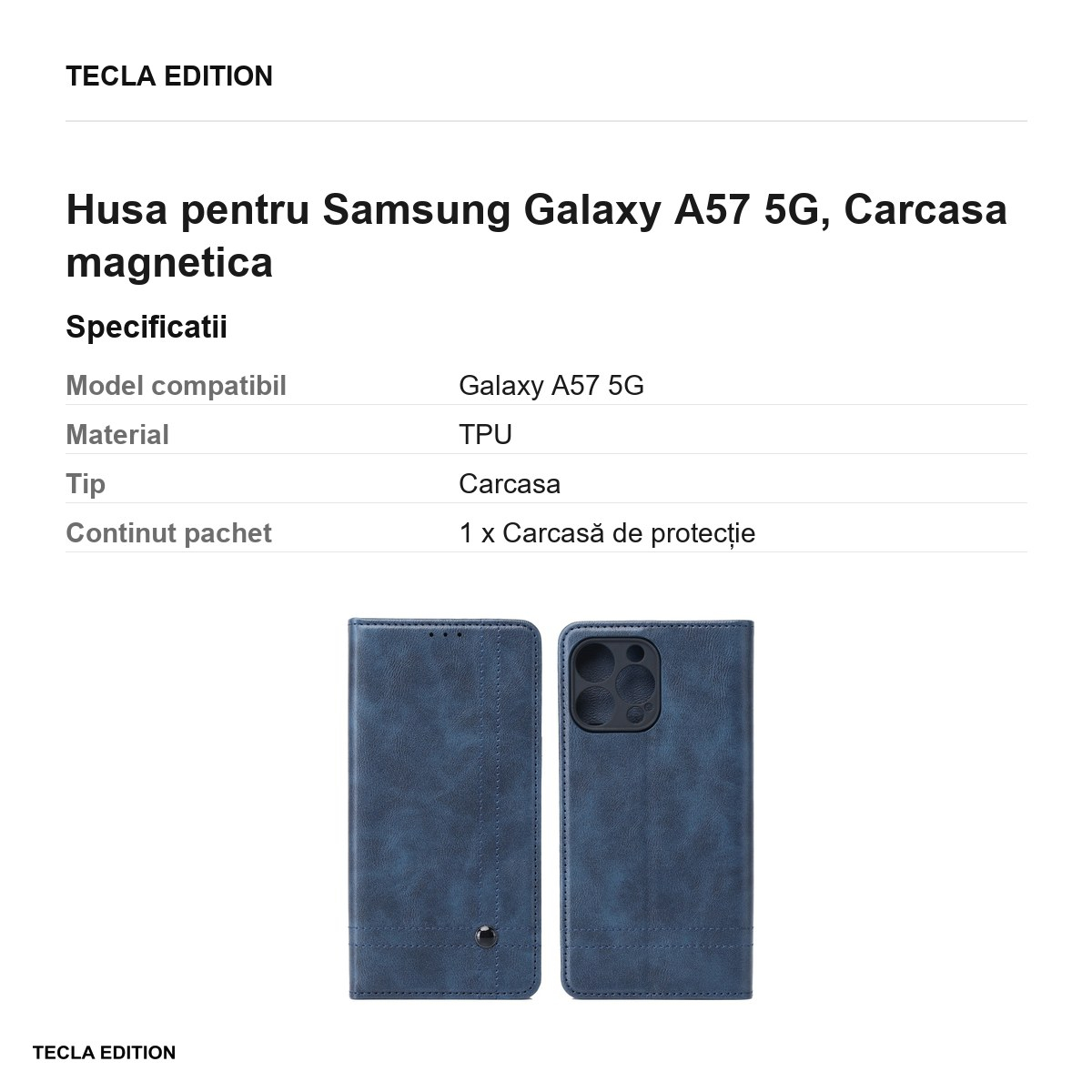 Husa Smart Seam pentru Samsung Galaxy A57 5G, tip carte cu inchidere magnetica, Albastru [3]