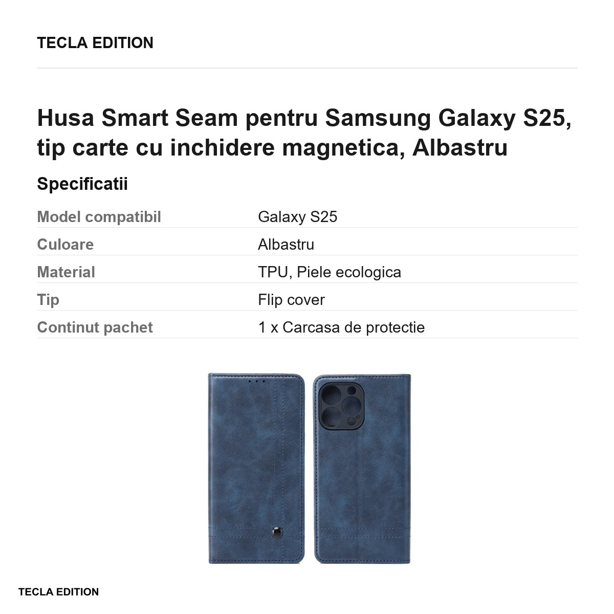 Husa Smart Seam pentru Samsung Galaxy S25, tip carte cu inchidere magnetica, Albastru [3]