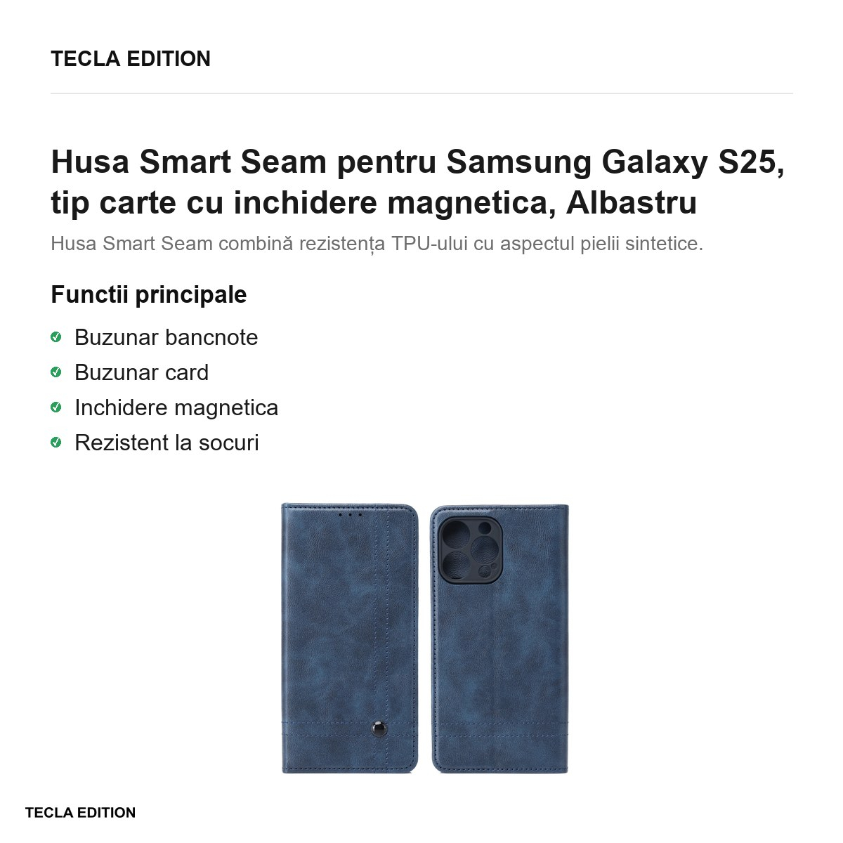 Husa Smart Seam pentru Samsung Galaxy S25, tip carte cu inchidere magnetica, Albastru [2]