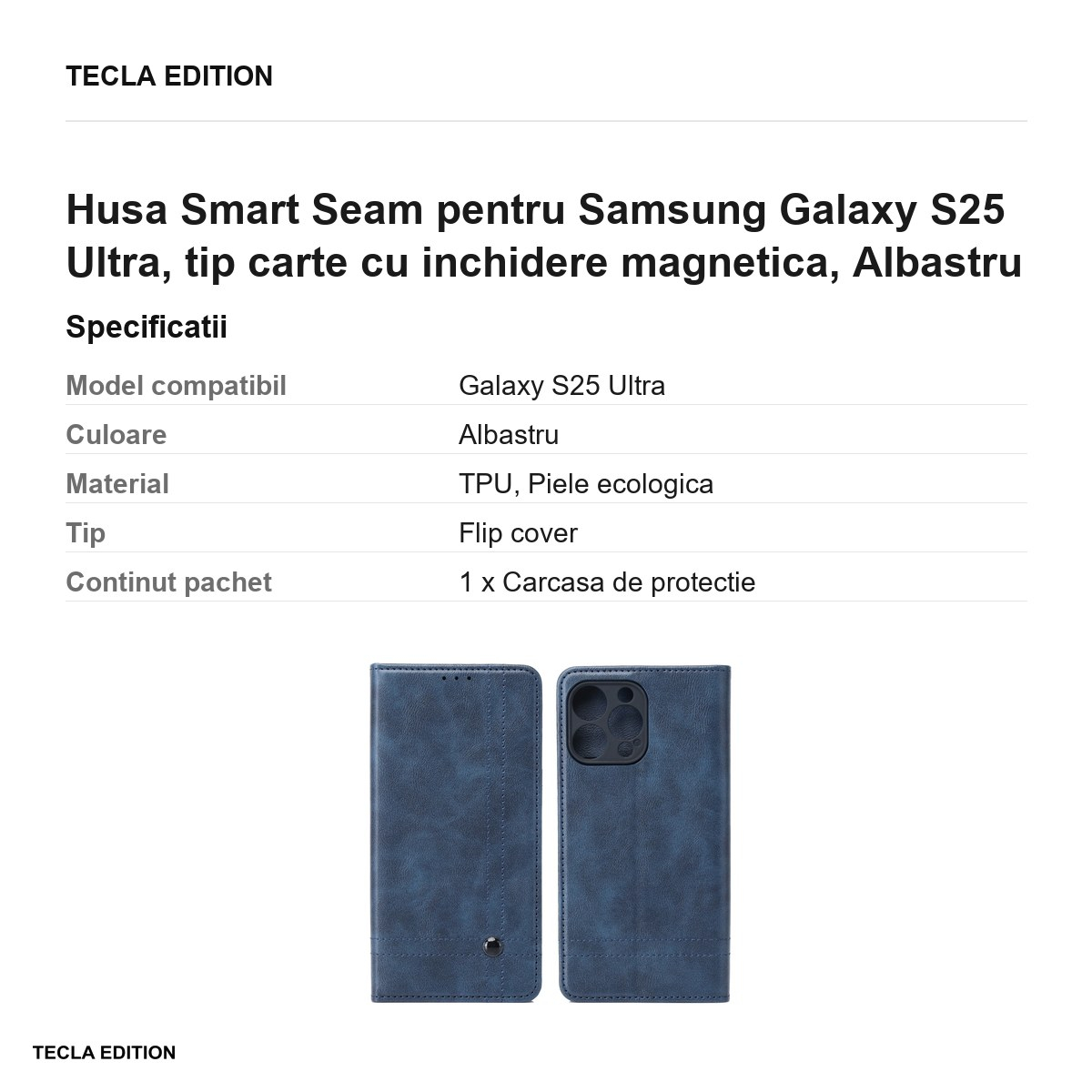 Husa Smart Seam pentru Samsung Galaxy S25 Ultra, tip carte cu inchidere magnetica, Albastru [3]