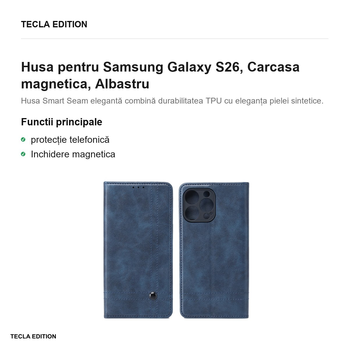 Husa Smart Seam pentru Samsung Galaxy S26, tip carte cu inchidere magnetica, Albastru [2]