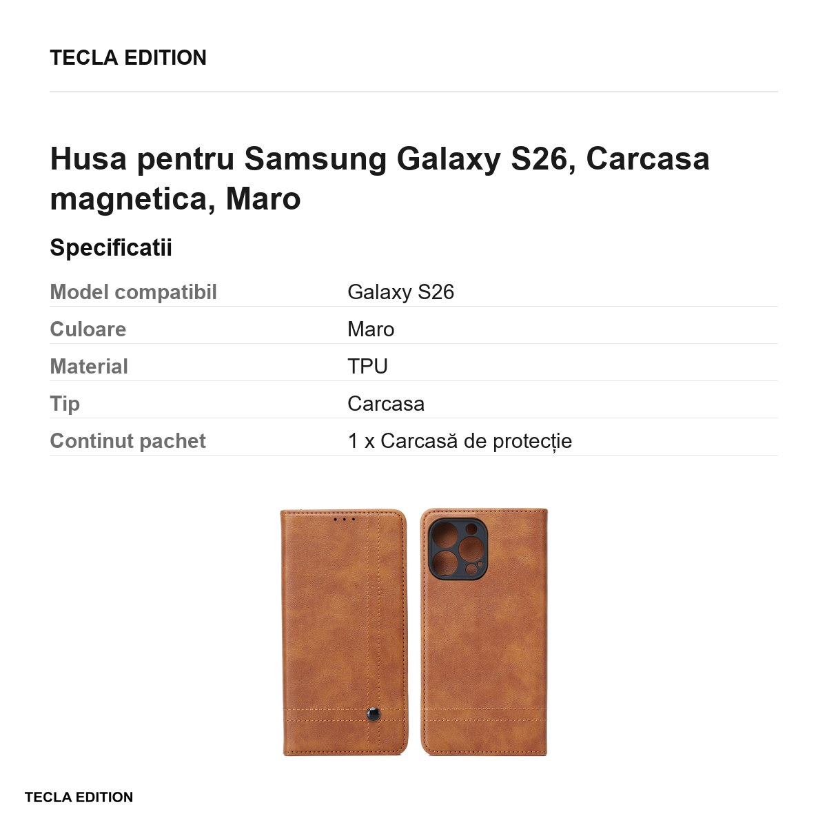 Husa Smart Seam pentru Samsung Galaxy S26, tip carte cu inchidere magnetica, Maro [3]