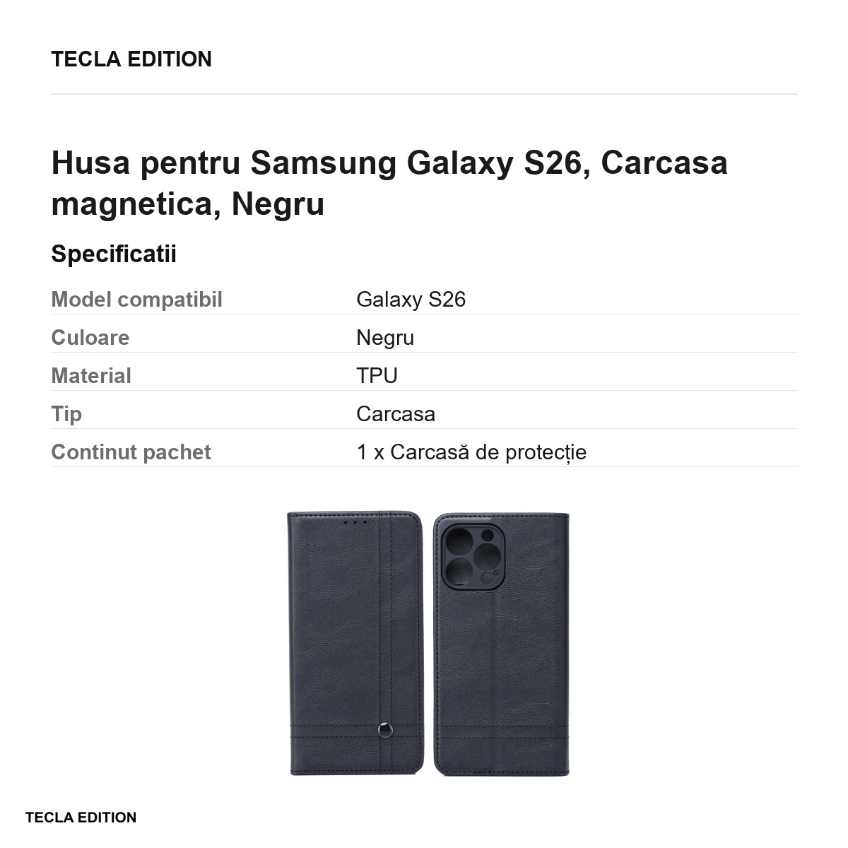 Husa Smart Seam pentru Samsung Galaxy S26, tip carte cu inchidere magnetica, Negru [3]