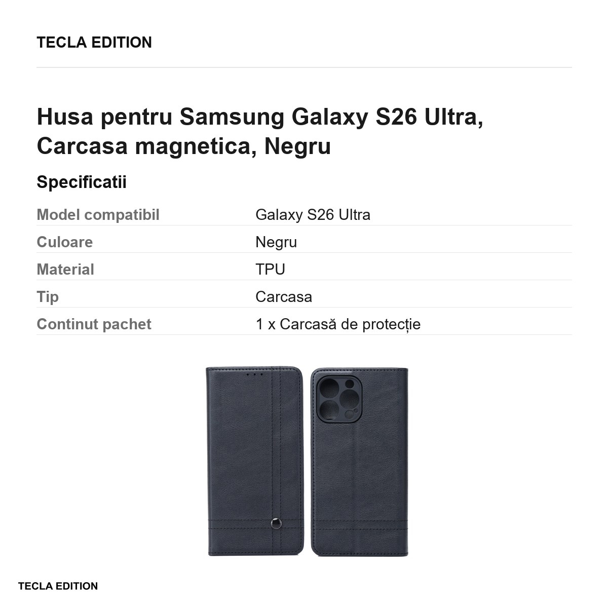 Husa Smart Seam pentru Samsung Galaxy S26 Ultra, tip carte cu inchidere magnetica, Negru [3]