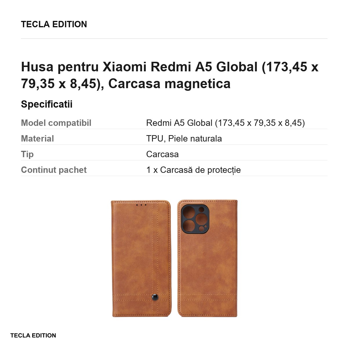 Husa Smart Seam pentru Xiaomi Redmi A5 Global, tip carte cu inchidere magnetica, Maro [3]