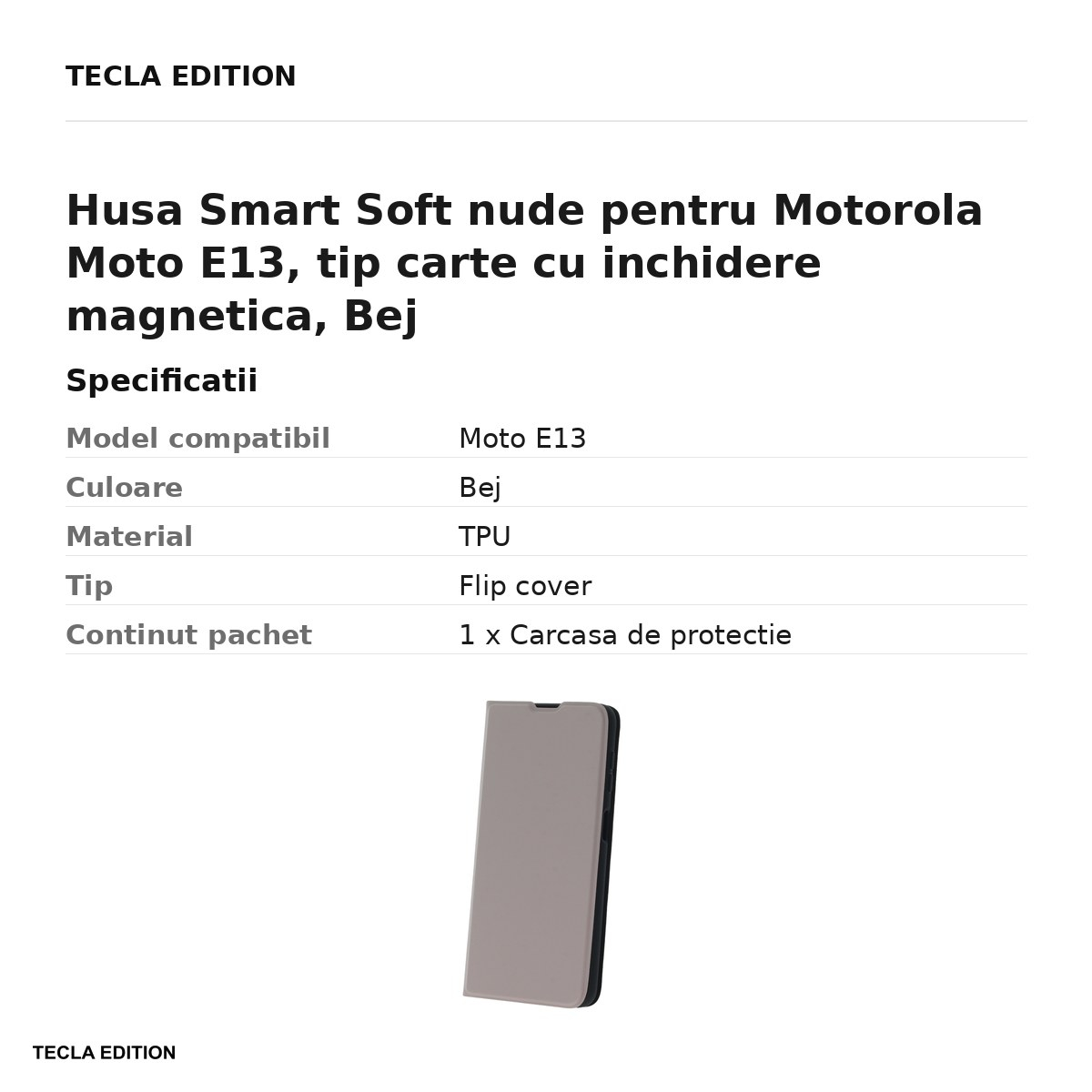Husa Smart Soft nude pentru Motorola Moto E13, tip carte cu inchidere magnetica, Bej [3]