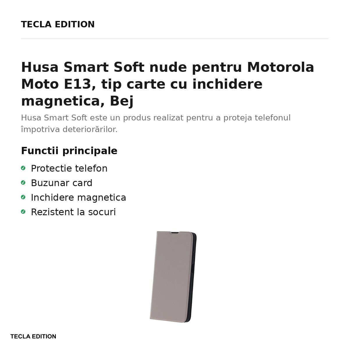 Husa Smart Soft nude pentru Motorola Moto E13, tip carte cu inchidere magnetica, Bej [2]