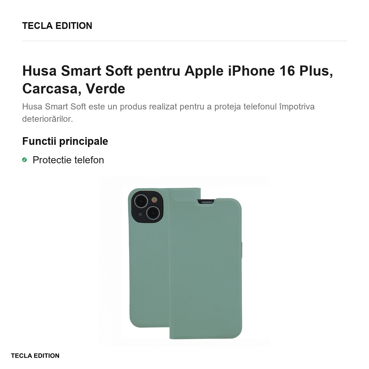 Husa Smart Soft pentru Apple iPhone 16 Plus, Carcasa, Verde [2]