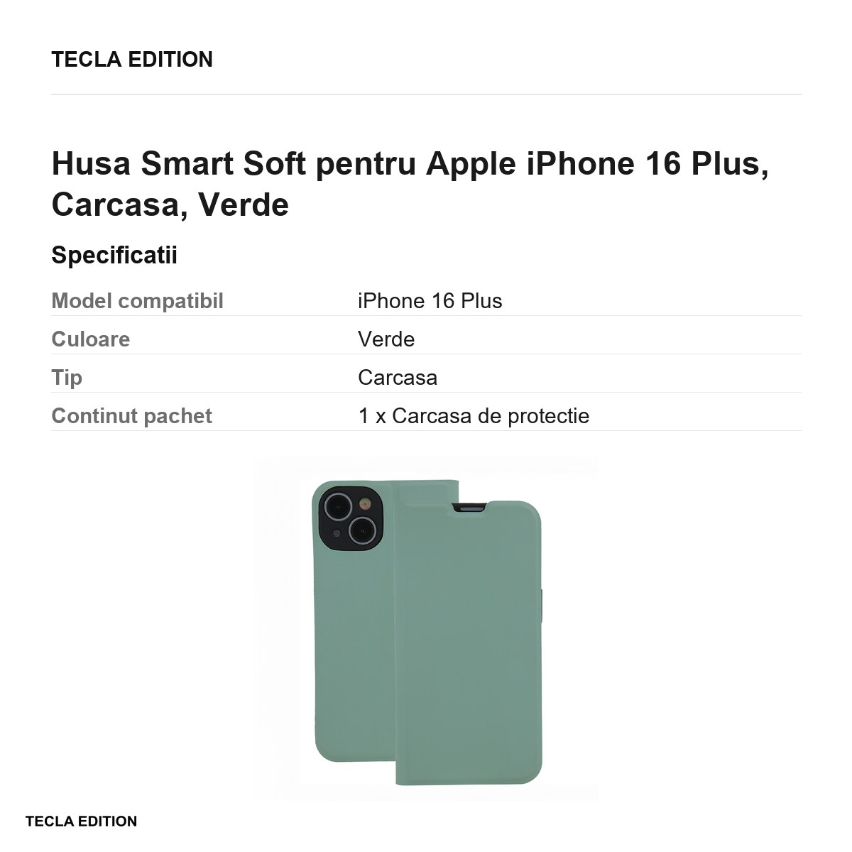 Husa Smart Soft pentru Apple iPhone 16 Plus, Carcasa, Verde [3]