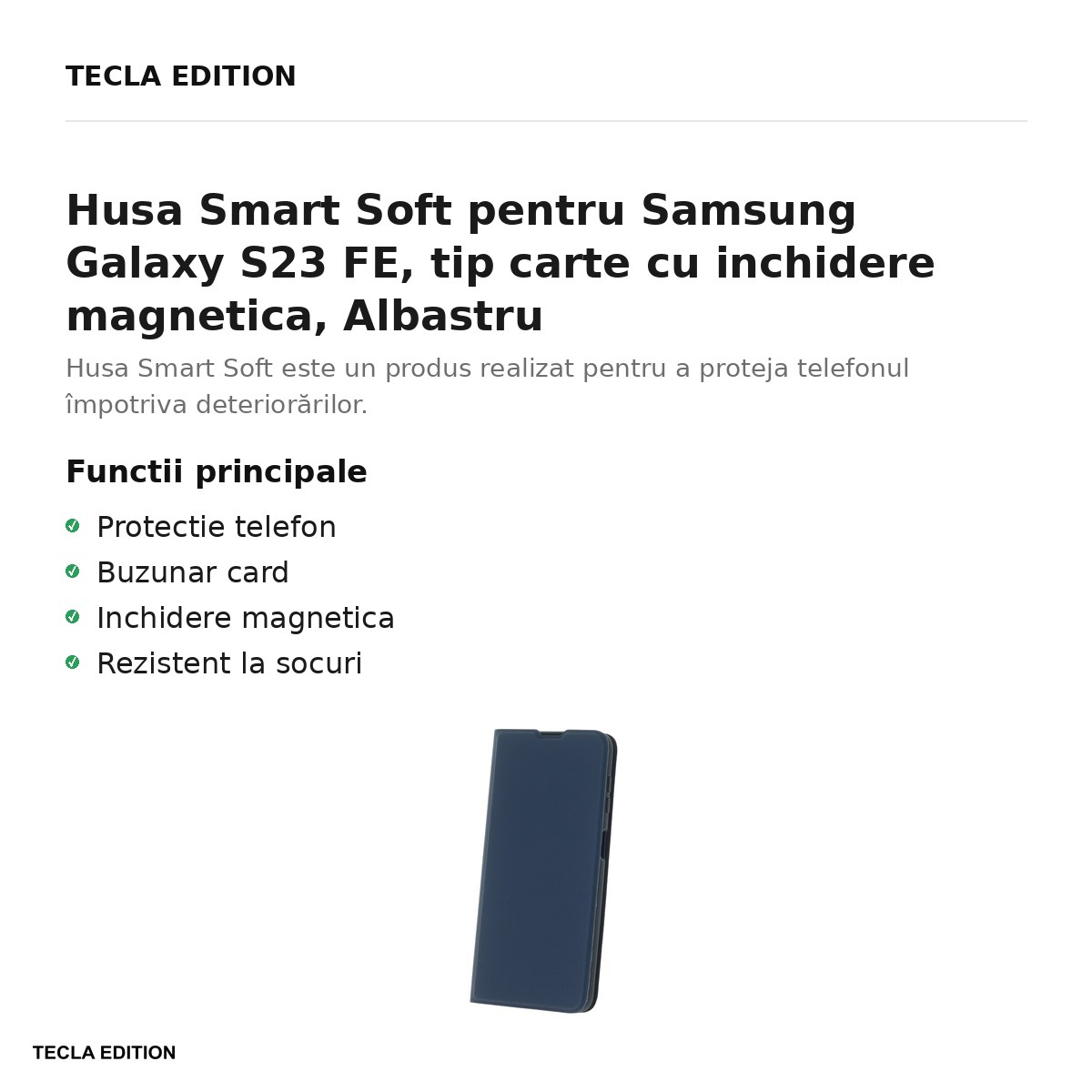 Husa Smart Soft pentru Samsung Galaxy S23 FE, tip carte cu inchidere magnetica, Albastru [2]