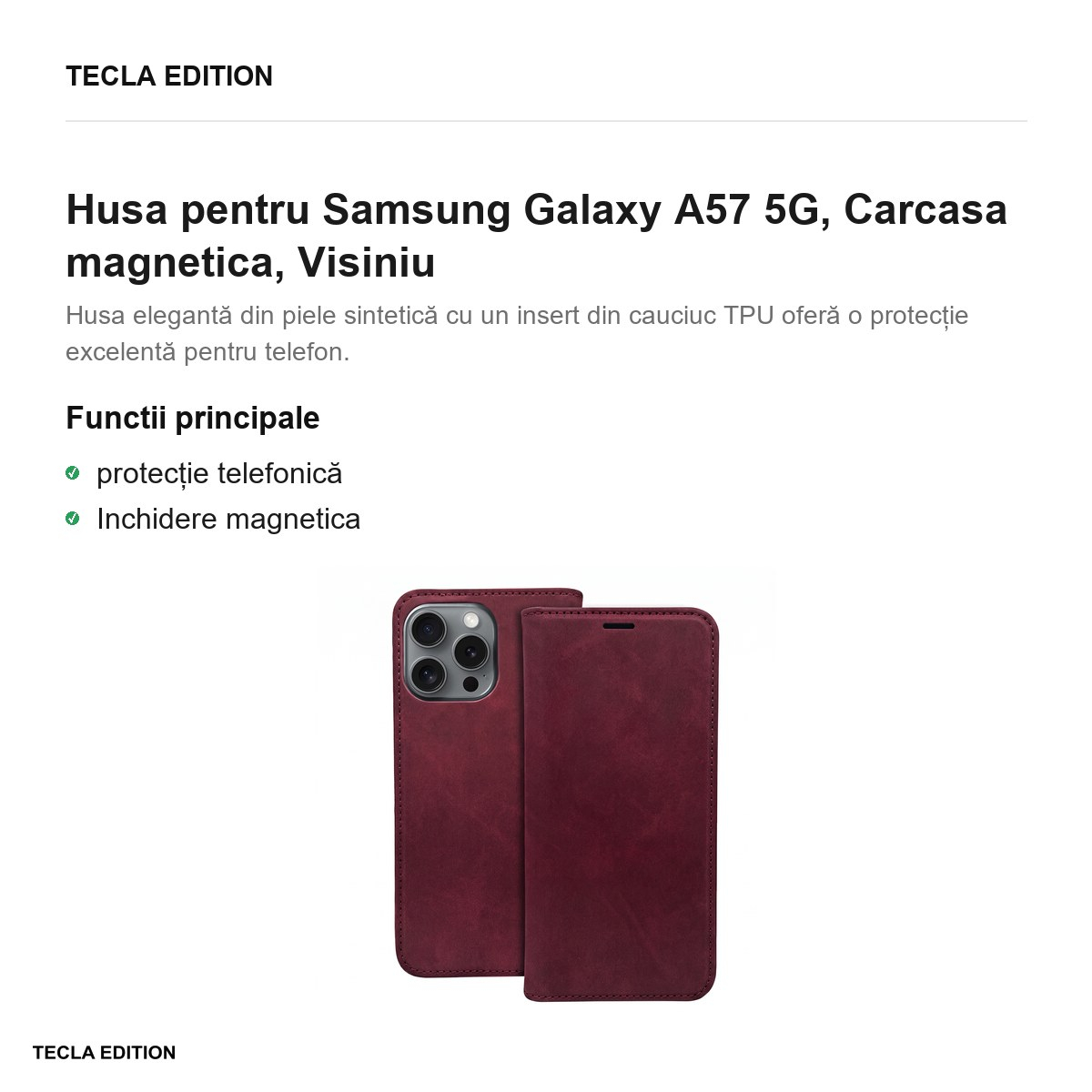 Husa Smart Suede maroon pentru Samsung Galaxy A57 5G, tip carte cu inchidere magnetica, Visiniu [2]