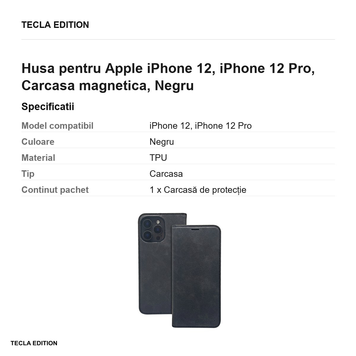Husa Smart Suede pentru Apple iPhone 12, iPhone 12 Pro, tip carte cu inchidere magnetica, Negru [3]