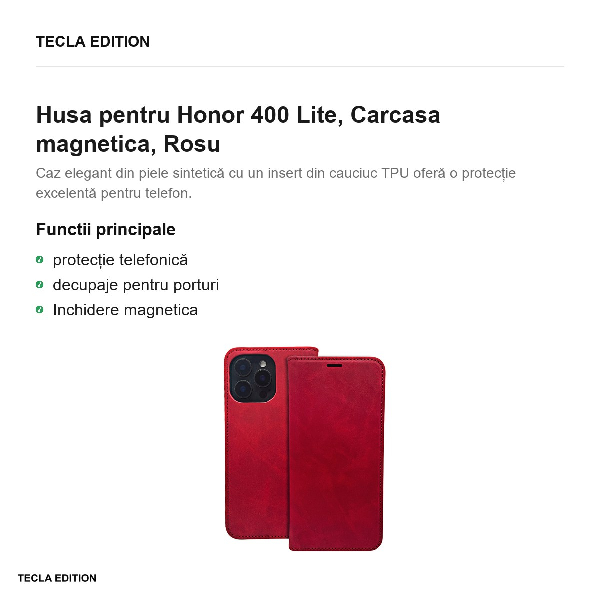 Husa Smart Suede pentru Honor 400 Lite, tip carte cu inchidere magnetica, Rosu [2]