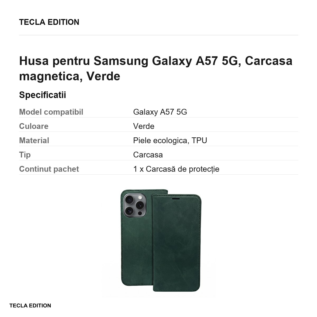 Husa Smart Suede pentru Samsung Galaxy A57 5G, tip carte cu inchidere magnetica, Verde [3]