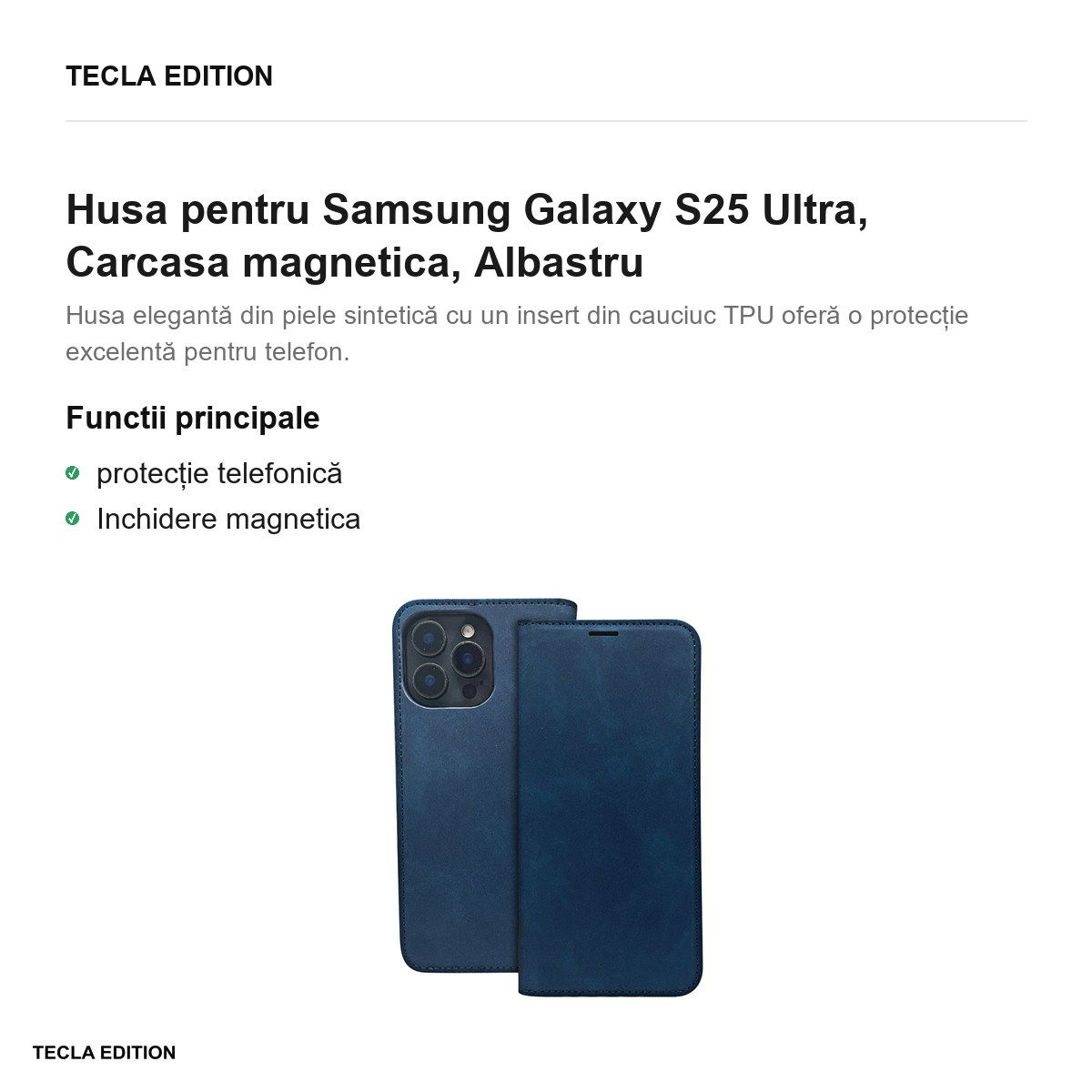Husa Smart Suede pentru Samsung Galaxy S25 Ultra, tip carte cu inchidere magnetica, Albastru [2]