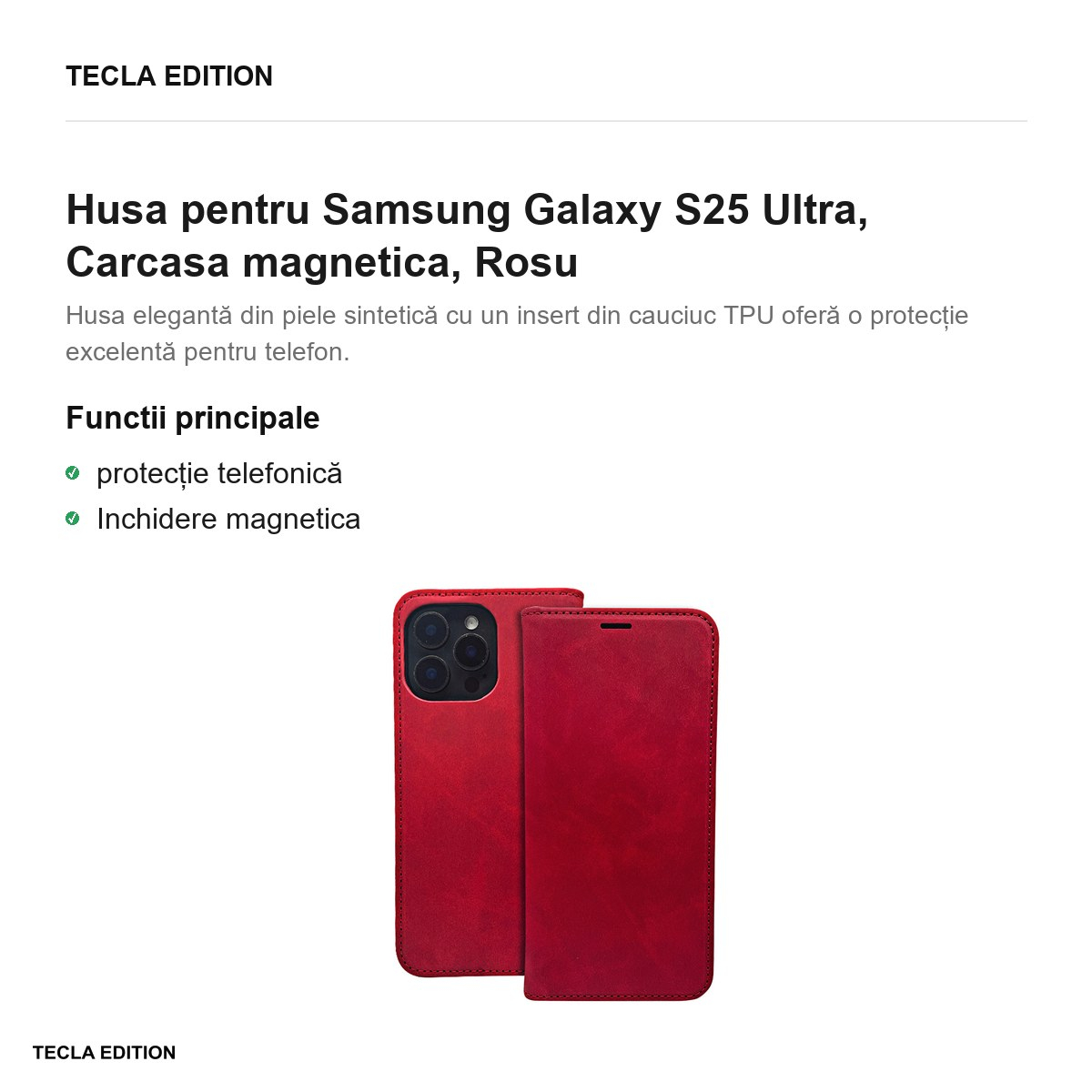 Husa Smart Suede pentru Samsung Galaxy S25 Ultra, tip carte cu inchidere magnetica, Rosu [2]