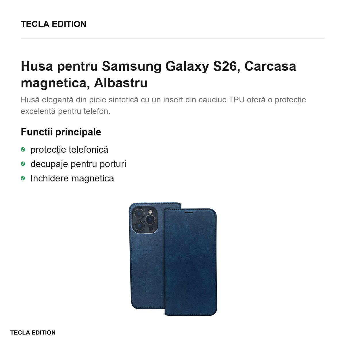 Husa Smart Suede pentru Samsung Galaxy S26, tip carte cu inchidere magnetica, Albastru [2]