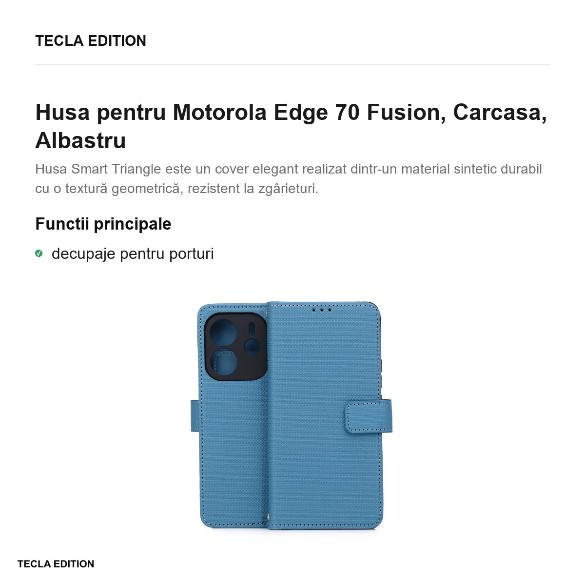 Husa Smart Triangle Fusion pentru Motorola Edge 70 Fusion, tip carte, Albastru [2]