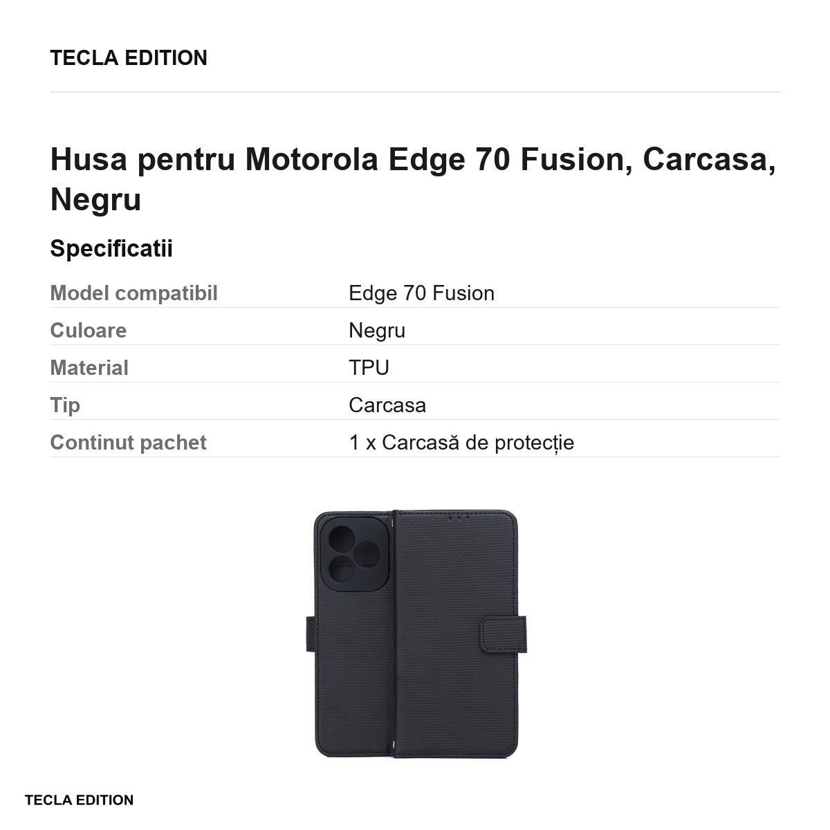 Husa Smart Triangle Fusion pentru Motorola Edge 70 Fusion, tip carte, Negru [3]