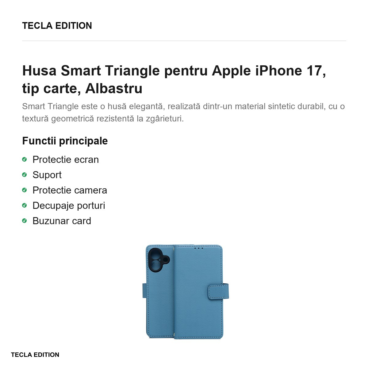 Husa Smart Triangle pentru Apple iPhone 17, tip carte, Albastru [2]