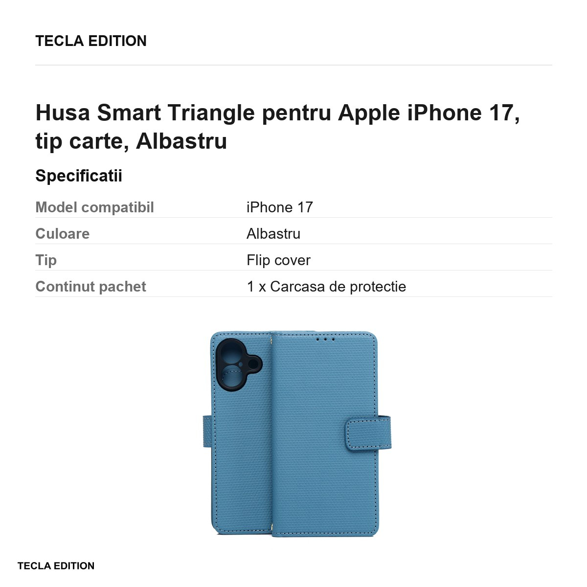 Husa Smart Triangle pentru Apple iPhone 17, tip carte, Albastru [3]