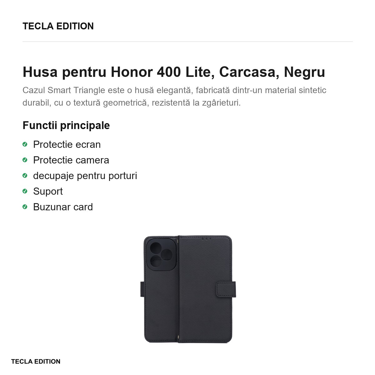 Husa Smart Triangle pentru Honor 400 Lite, tip carte, Negru [2]
