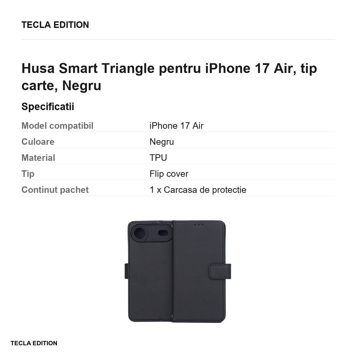 Husa Smart Triangle pentru iPhone 17 Air, tip carte, Negru [3]