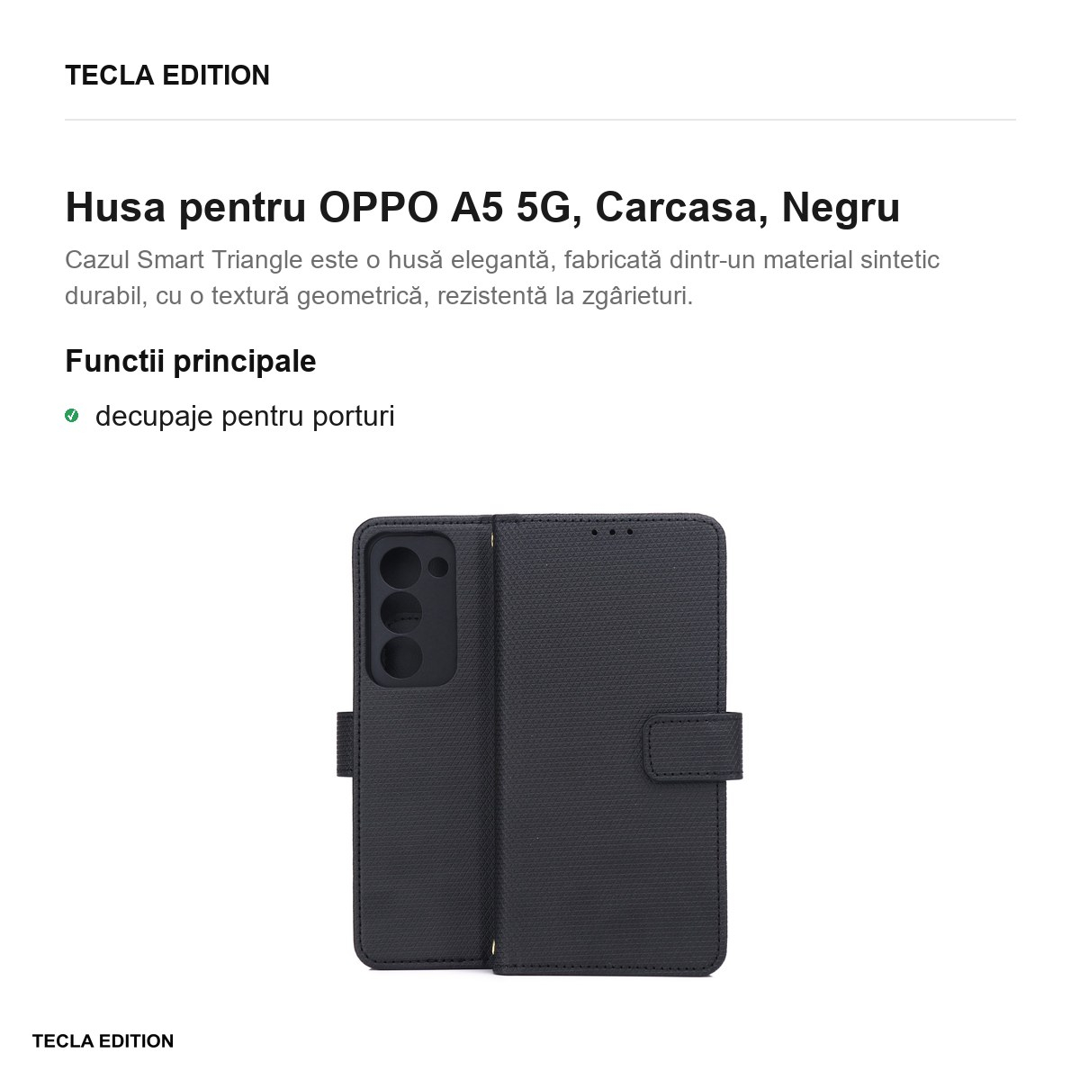 Husa Smart Triangle pentru OPPO A5 5G, tip carte, Negru [2]