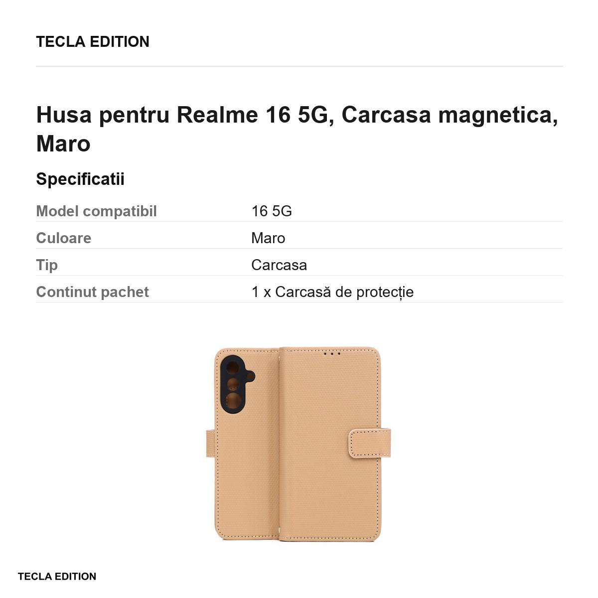 Husa Smart Triangle pentru Realme 16 5G, tip carte cu inchidere magnetica, Maro [3]