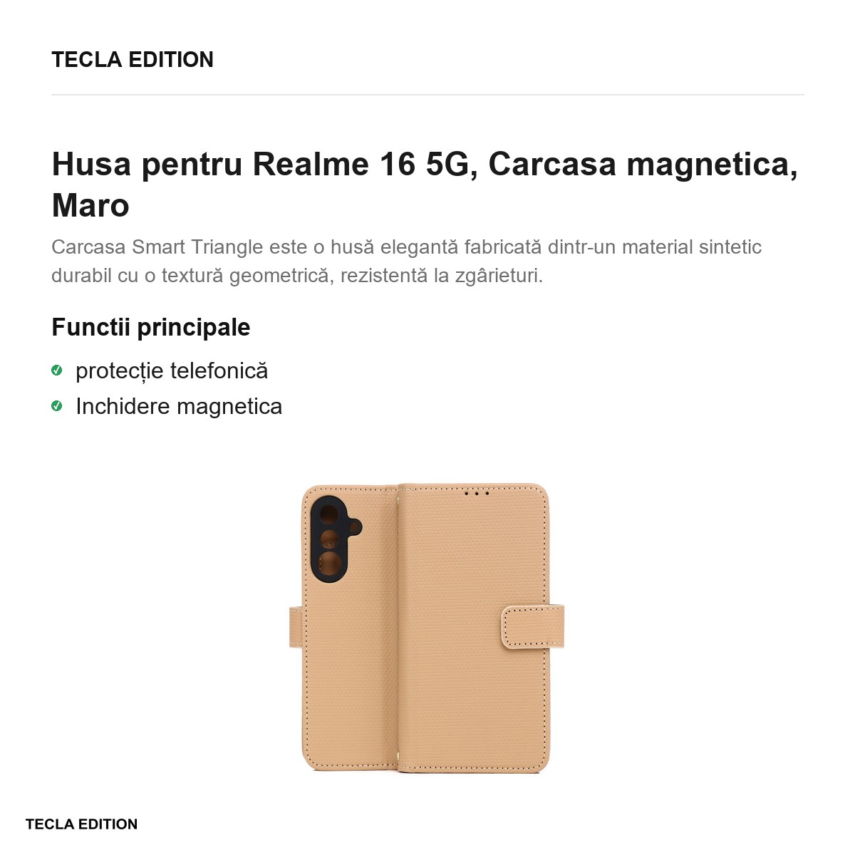 Husa Smart Triangle pentru Realme 16 5G, tip carte cu inchidere magnetica, Maro [2]
