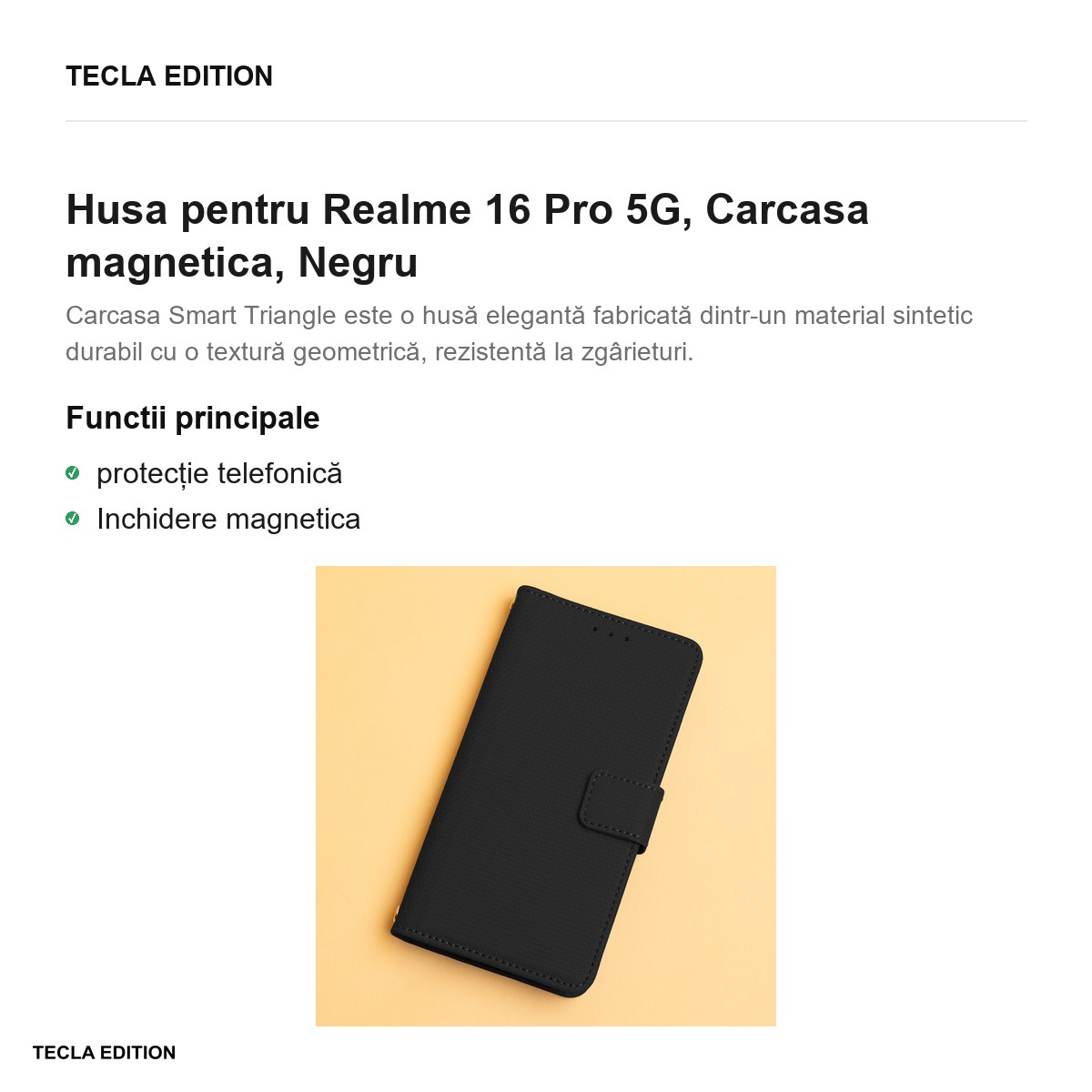 Husa Smart Triangle pentru Realme 16 Pro 5G, tip carte cu inchidere magnetica, Negru [2]