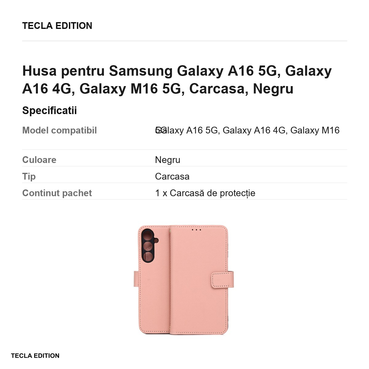 Husa Smart Triangle pentru Samsung Galaxy A16 5G, Galaxy A16 4G, Galaxy M16 5G, tip carte, Roz [3]