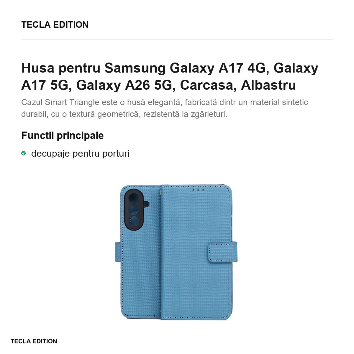 Husa Smart Triangle pentru Samsung Galaxy A17 4G, Galaxy A17 5G, Galaxy A26 5G, tip carte, Albastru [2]
