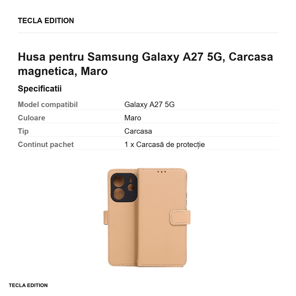 Husa Smart Triangle pentru Samsung Galaxy A27 5G, tip carte cu inchidere magnetica, Maro [3]