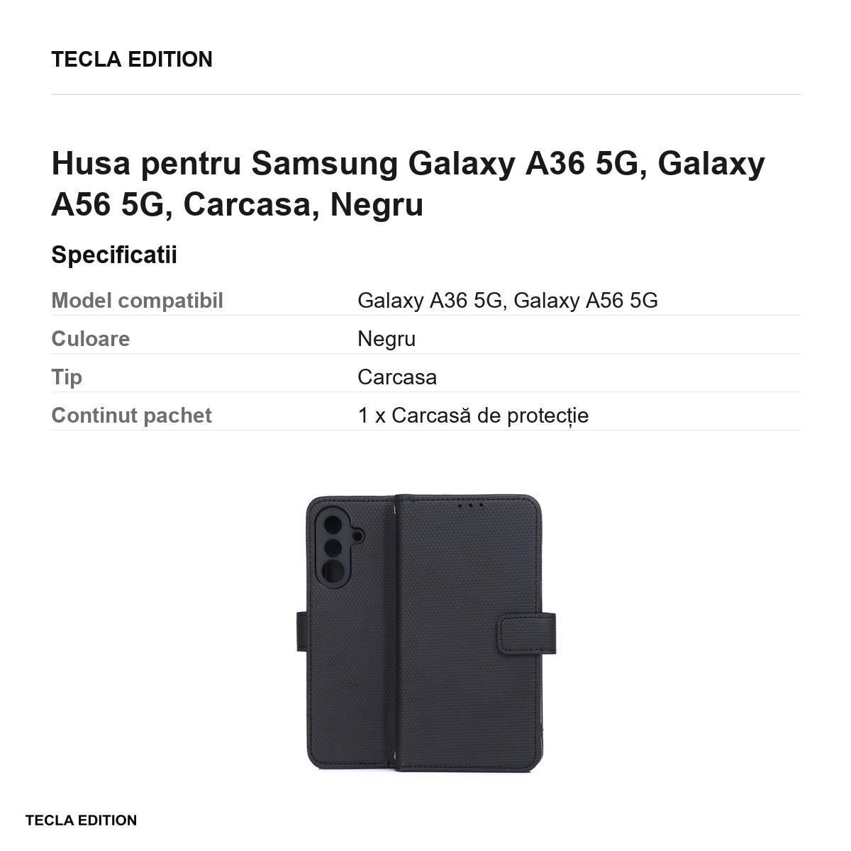 Husa Smart Triangle pentru Samsung Galaxy A36 5G, Galaxy A56 5G, tip carte, Negru [3]