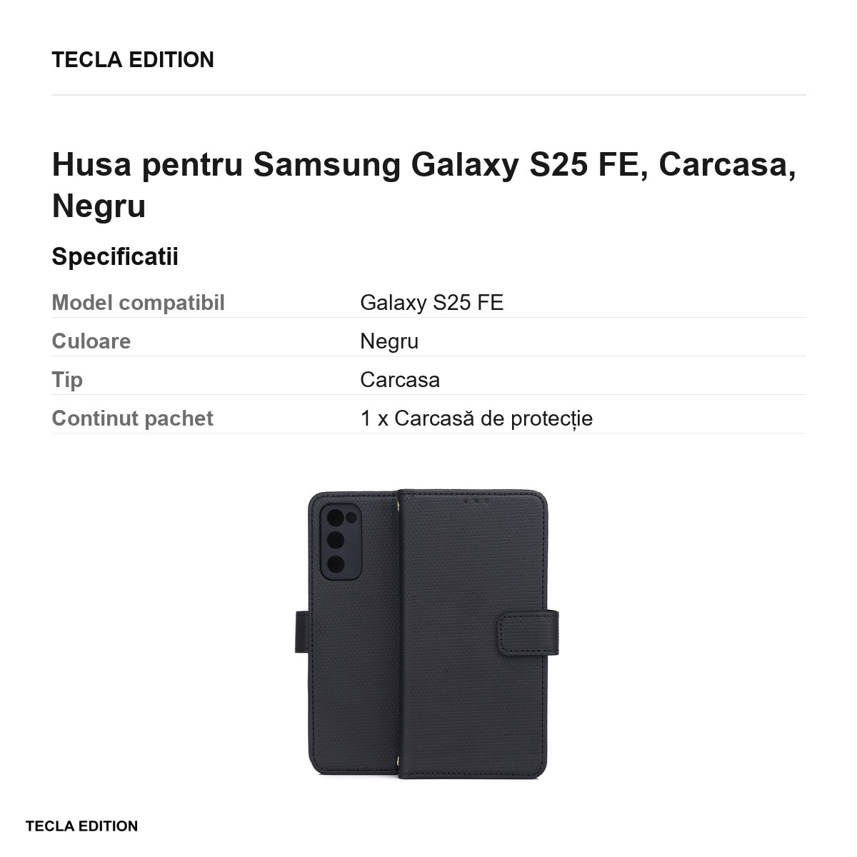 Husa Smart Triangle pentru Samsung Galaxy S25 FE, tip carte, Negru [3]