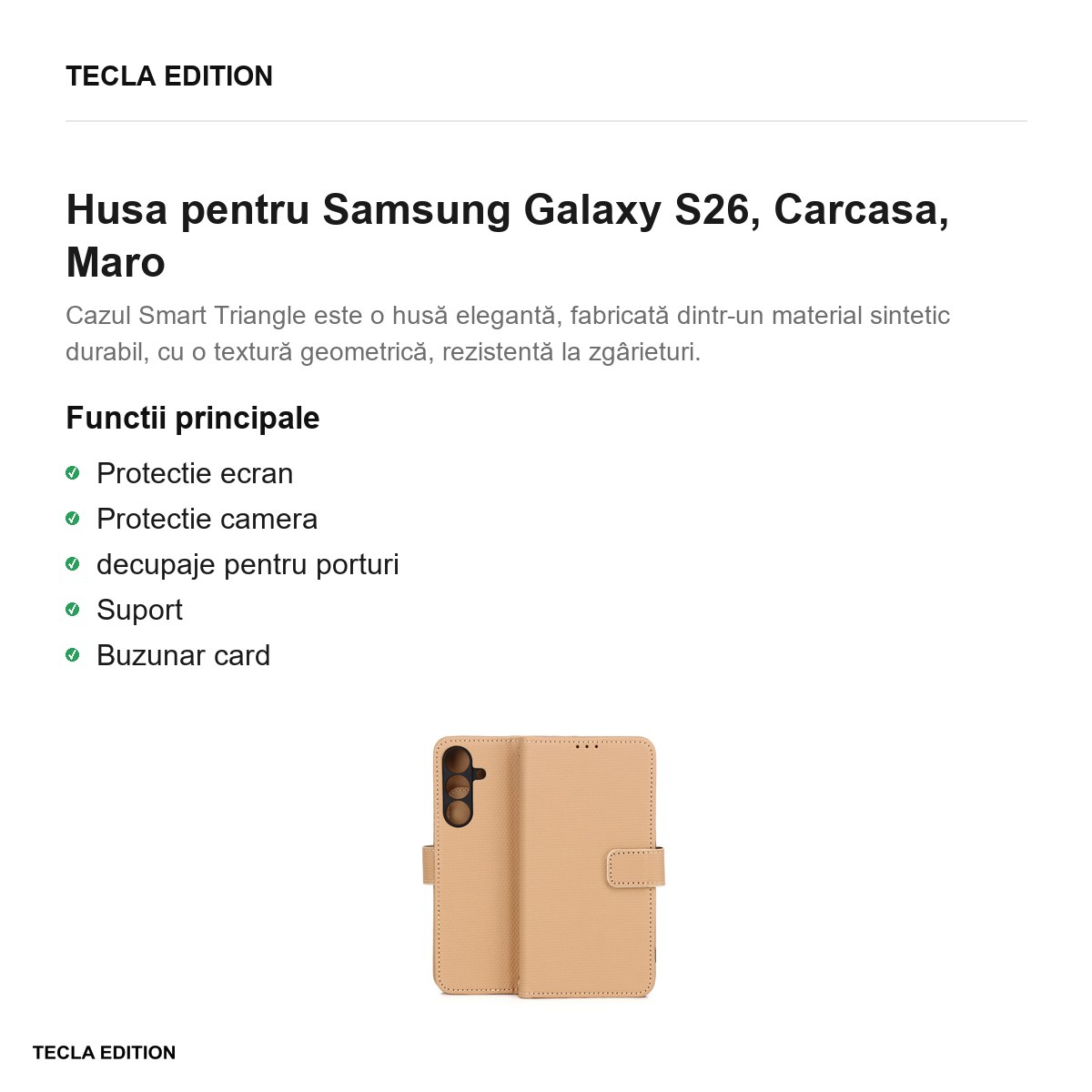 Husa Smart Triangle pentru Samsung Galaxy S26, tip carte, Maro [2]