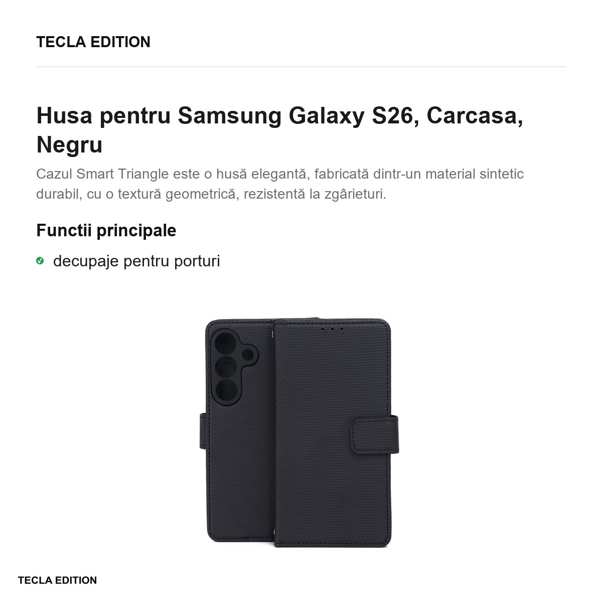 Husa Smart Triangle pentru Samsung Galaxy S26, tip carte, Negru [2]