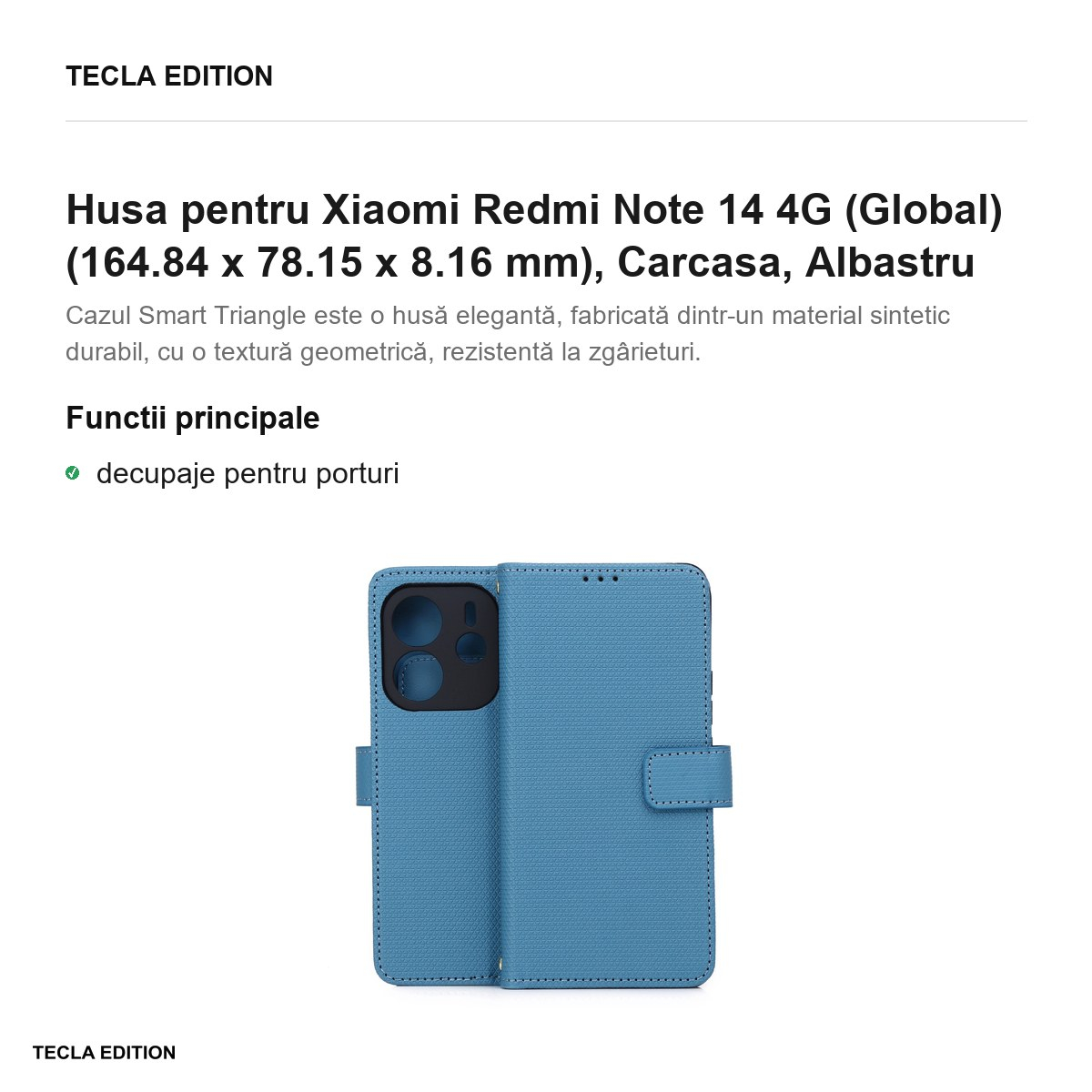 Husa Smart Triangle pentru Xiaomi Redmi Note 14 4G (Global), tip carte, Albastru [2]