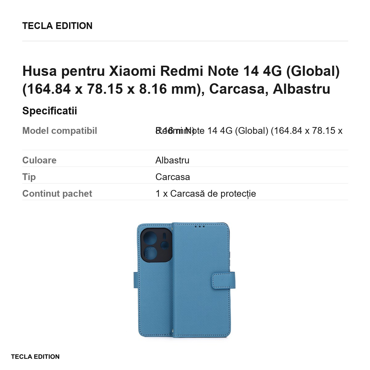 Husa Smart Triangle pentru Xiaomi Redmi Note 14 4G (Global), tip carte, Albastru [3]