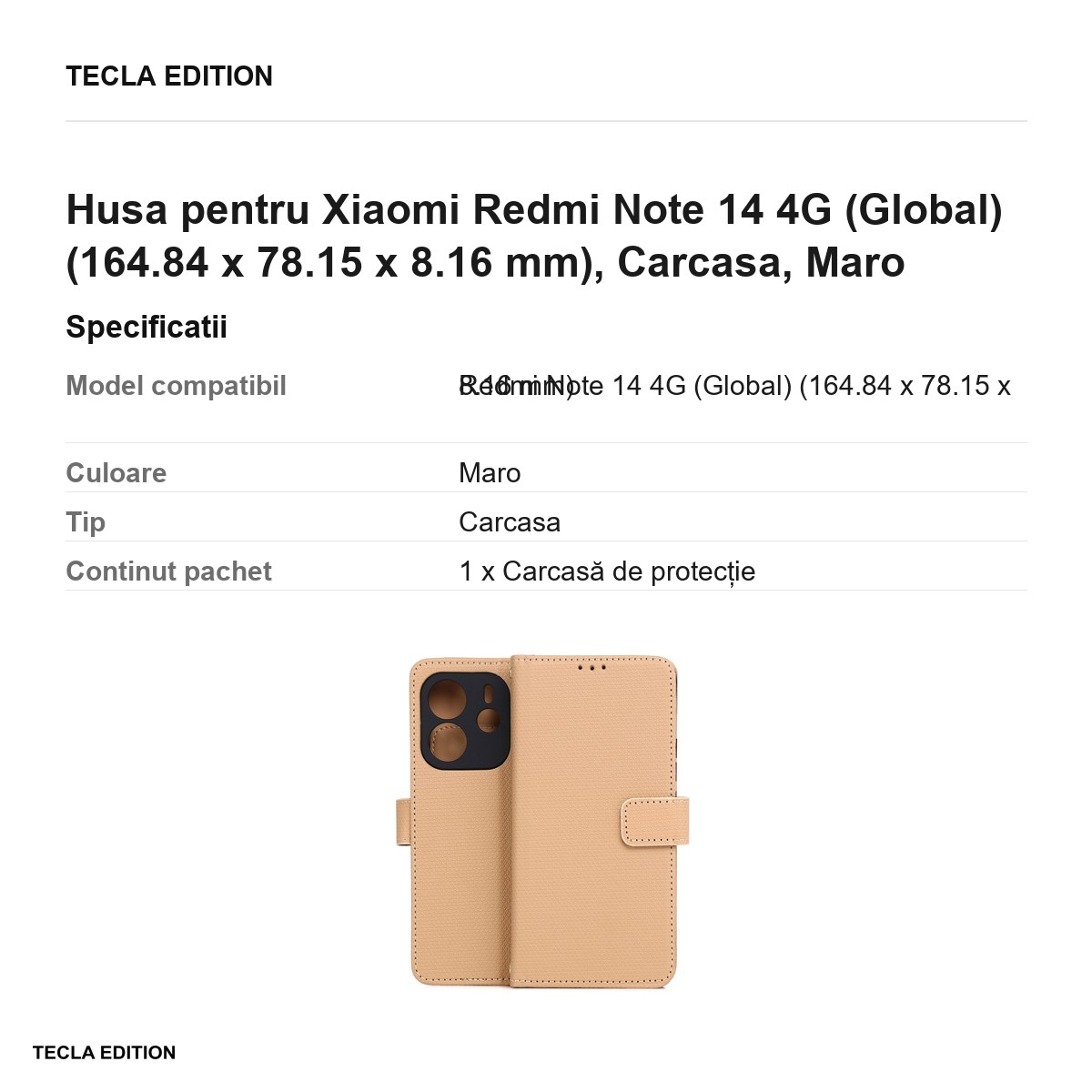 Husa Smart Triangle pentru Xiaomi Redmi Note 14 4G (Global), tip carte, Maro [3]