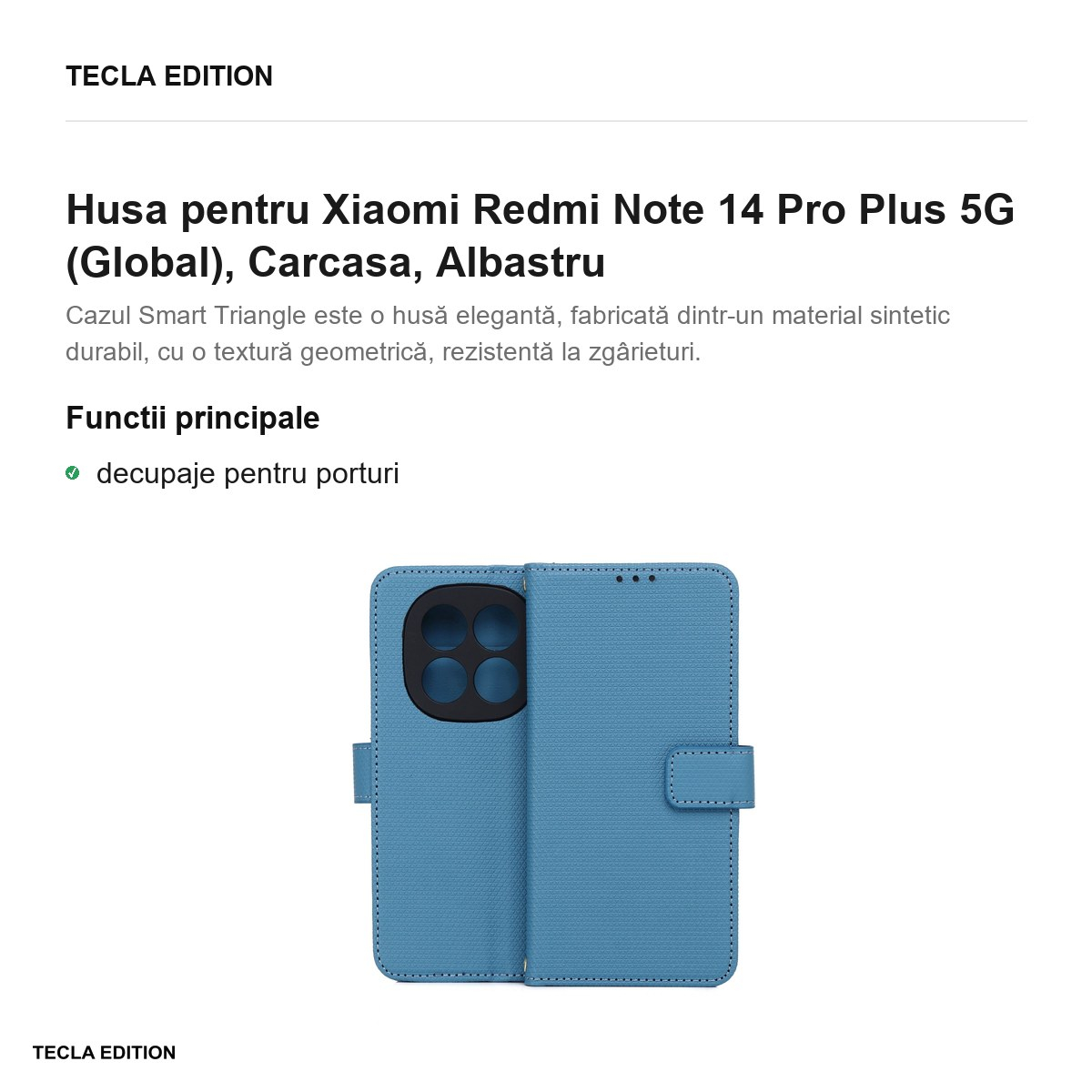 Husa Smart Triangle pentru Xiaomi Redmi Note 14 Pro Plus 5G (Global), tip carte, Albastru [2]