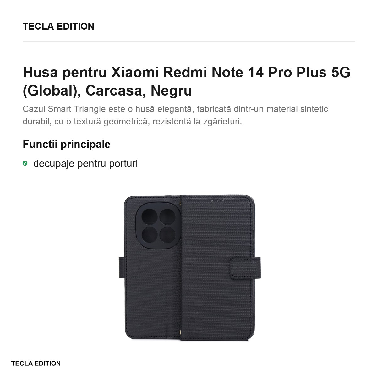 Husa Smart Triangle pentru Xiaomi Redmi Note 14 Pro Plus 5G (Global), tip carte, Negru [2]
