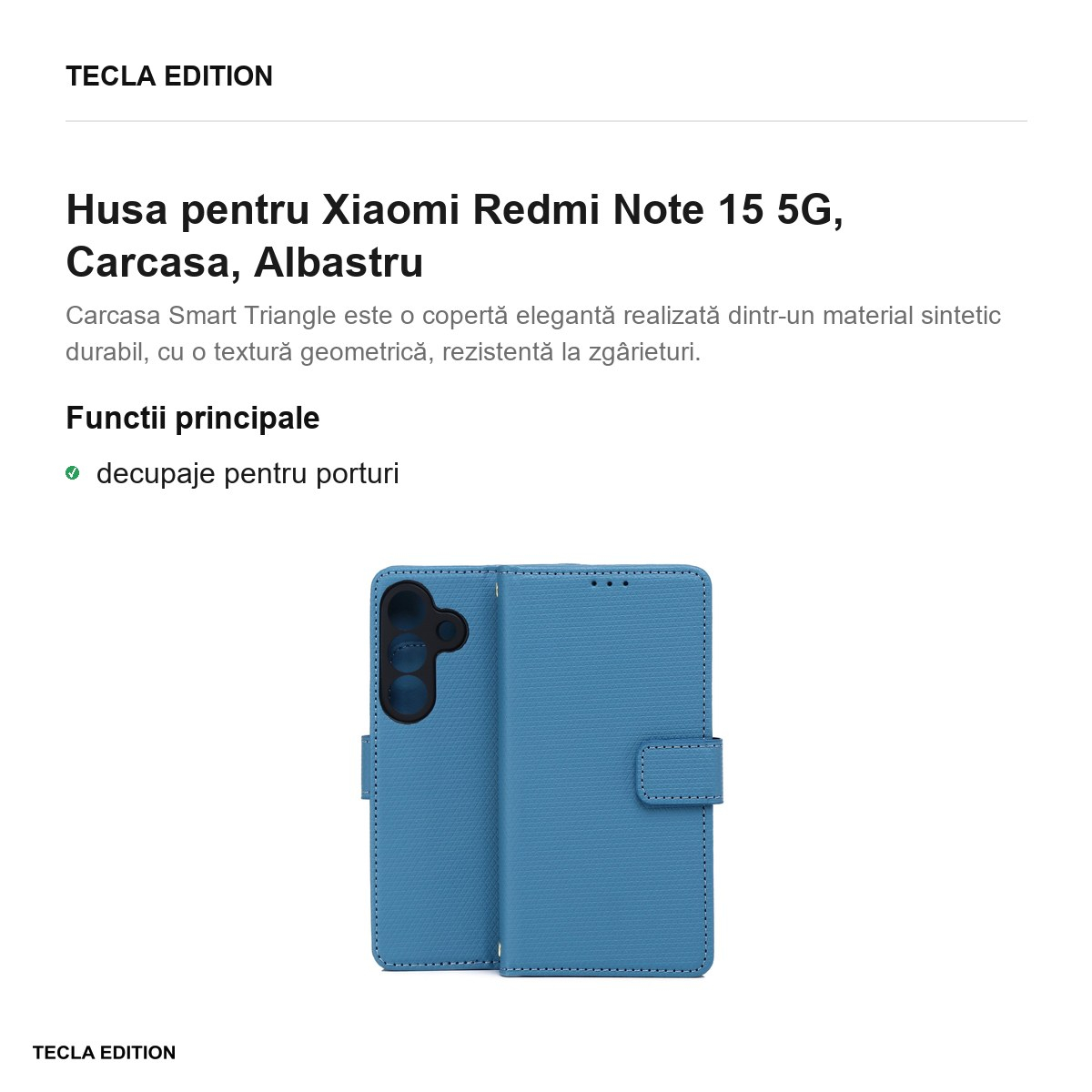 Husa Smart Triangle pentru Xiaomi Redmi Note 15 5G, tip carte, Albastru [2]