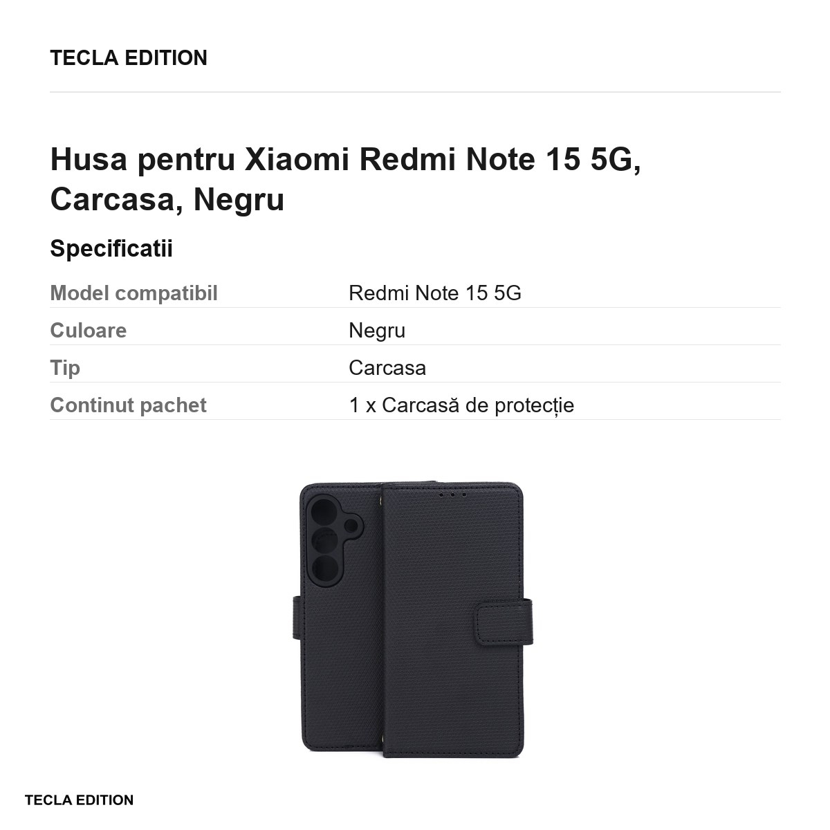 Husa Smart Triangle pentru Xiaomi Redmi Note 15 5G, tip carte, Negru [3]