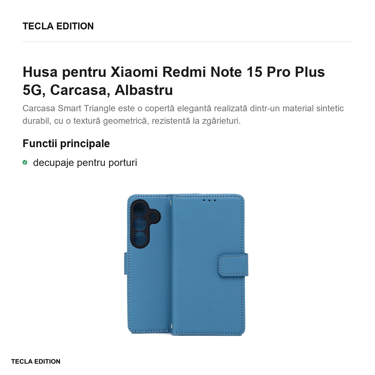 Husa Smart Triangle pentru Xiaomi Redmi Note 15 Pro Plus 5G, tip carte, Albastru [2]