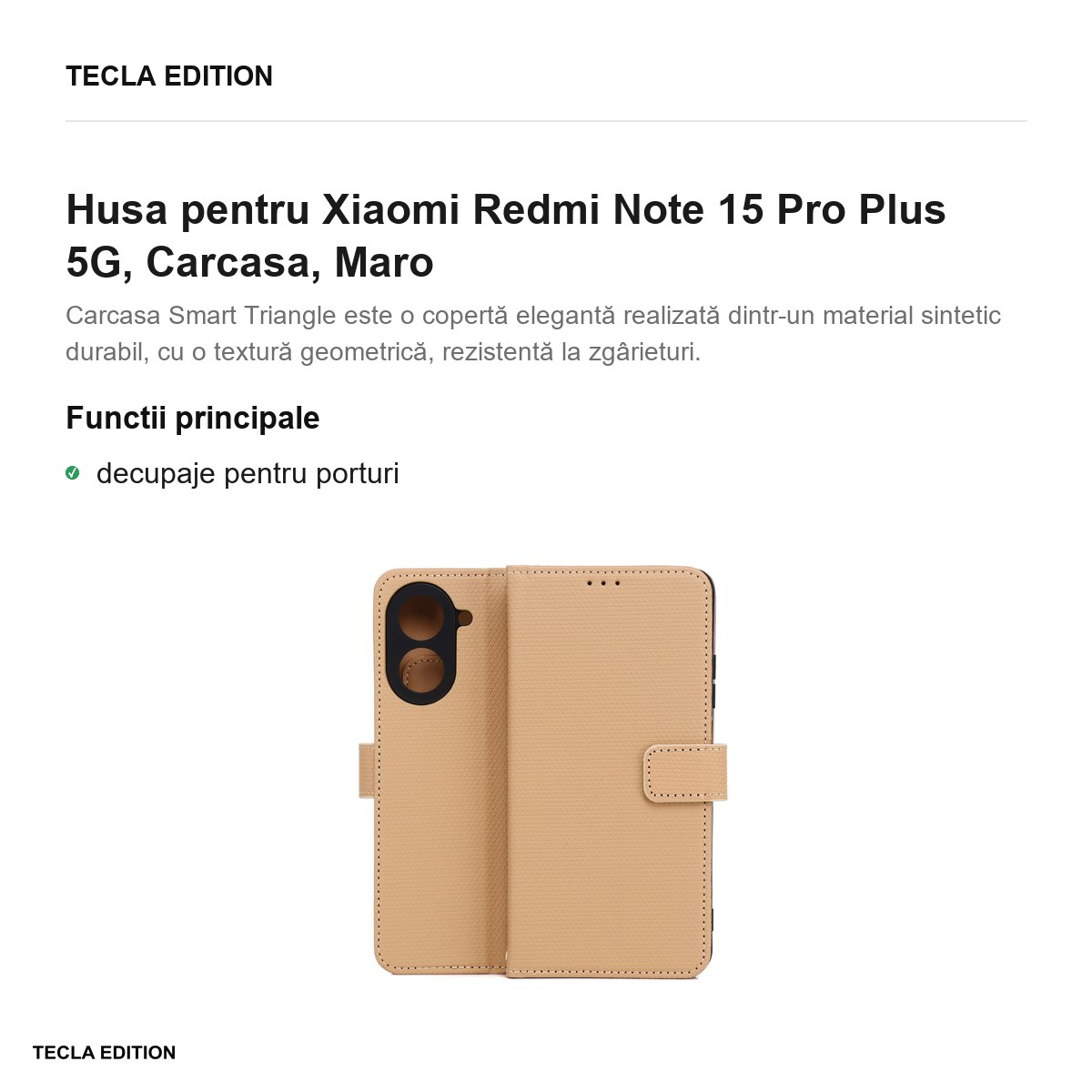 Husa Smart Triangle pentru Xiaomi Redmi Note 15 Pro Plus 5G, tip carte, Maro [2]